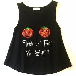 NWT Halloween Sequin Trick or Treat Tank Top
